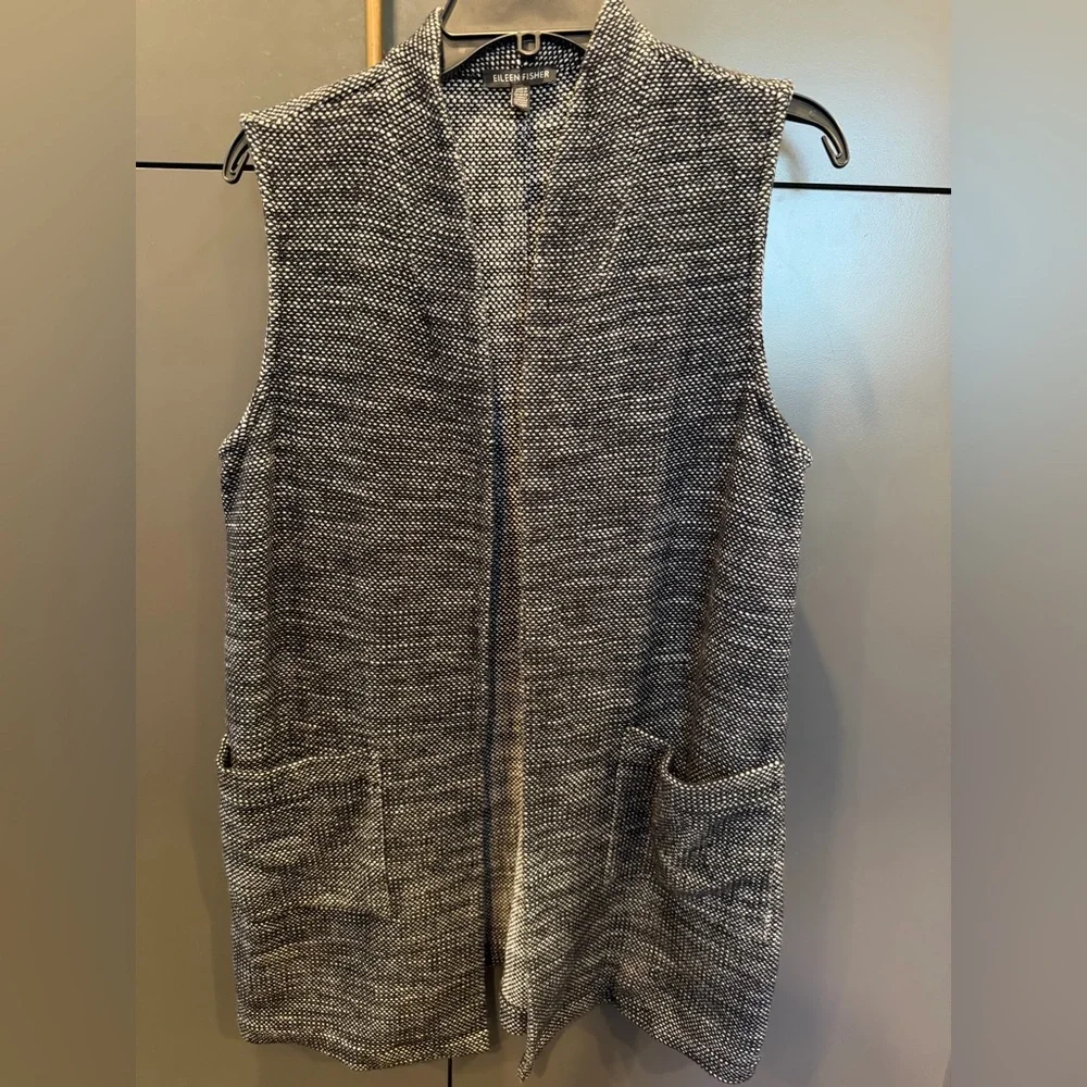 Eileen Fisher Organic Cotton Tweed Open Front Pocket Vest Women’s Size S